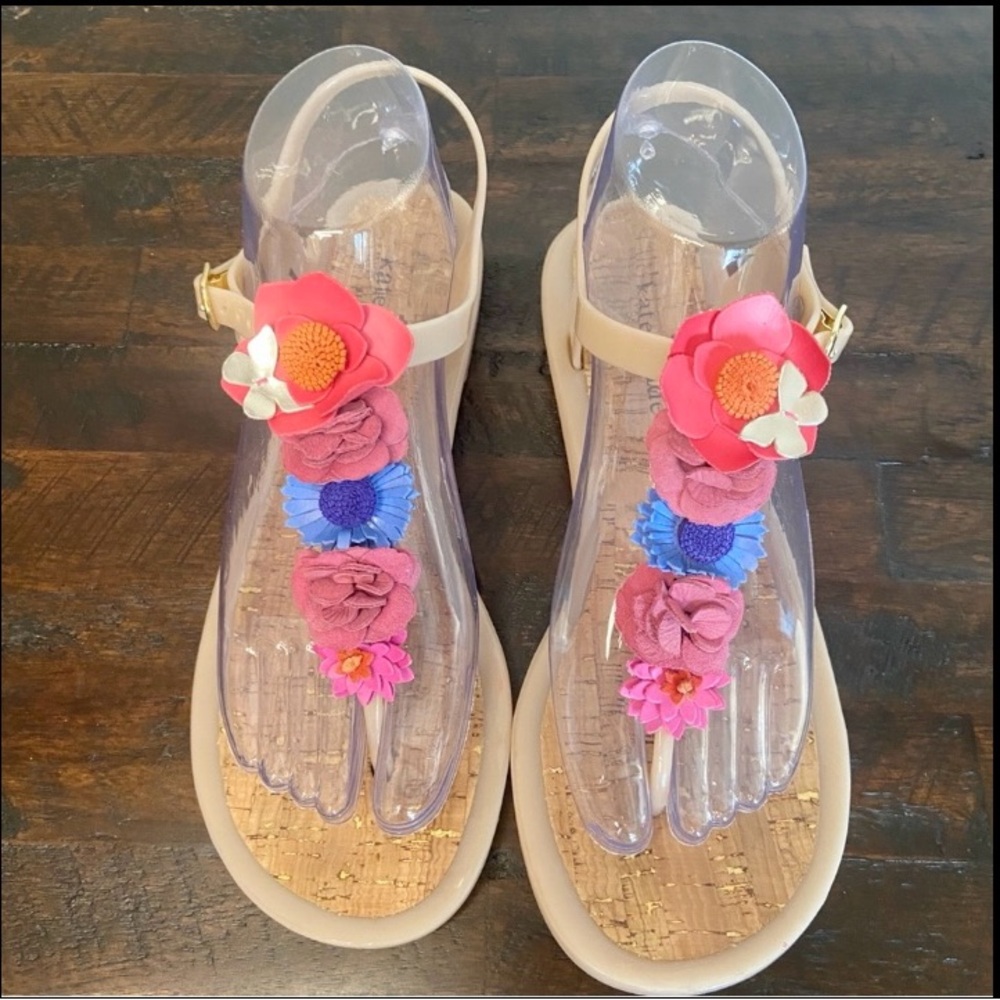 Kate Spade New York Fatema Dusty Mauve Rubber T-Strap Floral Jelly Sandal Size 8